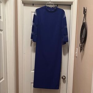 SHEIN Royal Blue Midi Sheath Dress with Tiered Mesh Sleeves